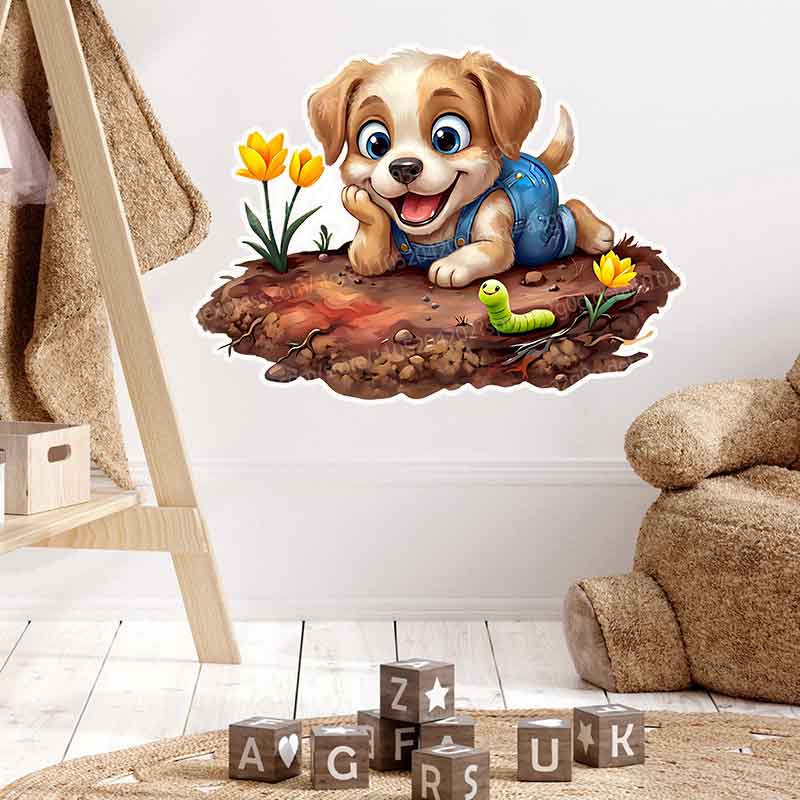 Baby Nursery Mural Wallpaper - Woodland Baby in Garden Duvar Çıkartmaları
