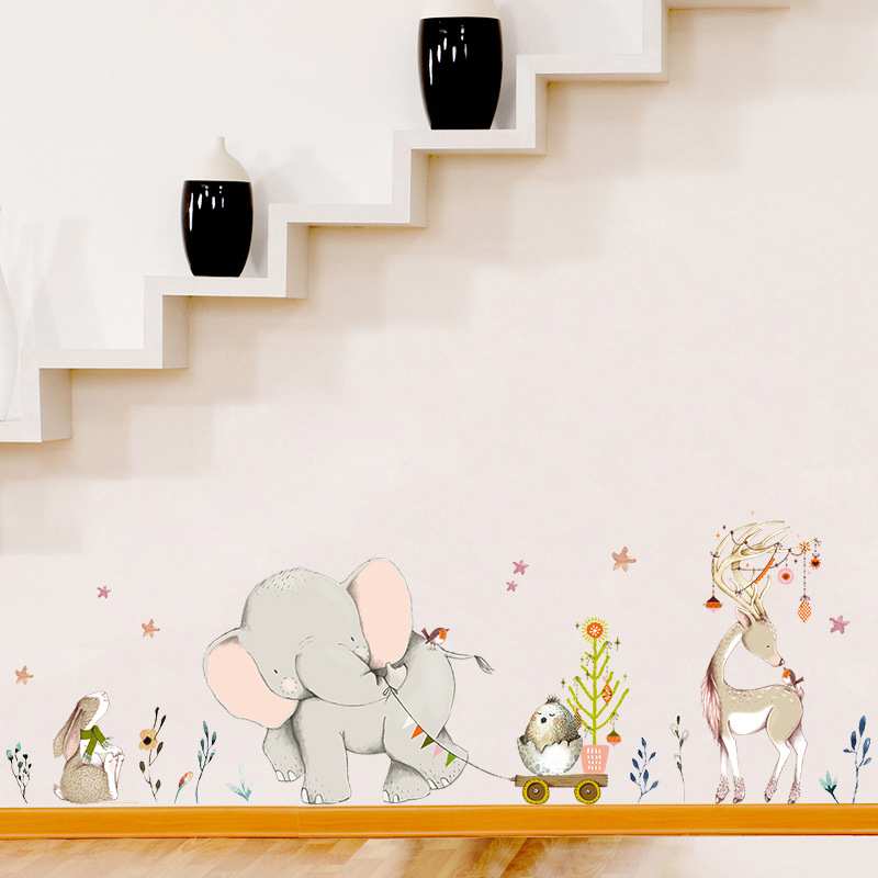 Baby Nursery Mural Wallpaper - Mutlu Bebek Fil Tavşan duvar çıkartmaları