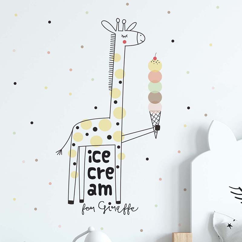 Baby Nursery Mural Wallpaper - Karikatür Dondurma Zürafa Duvar Sticker Çocuk