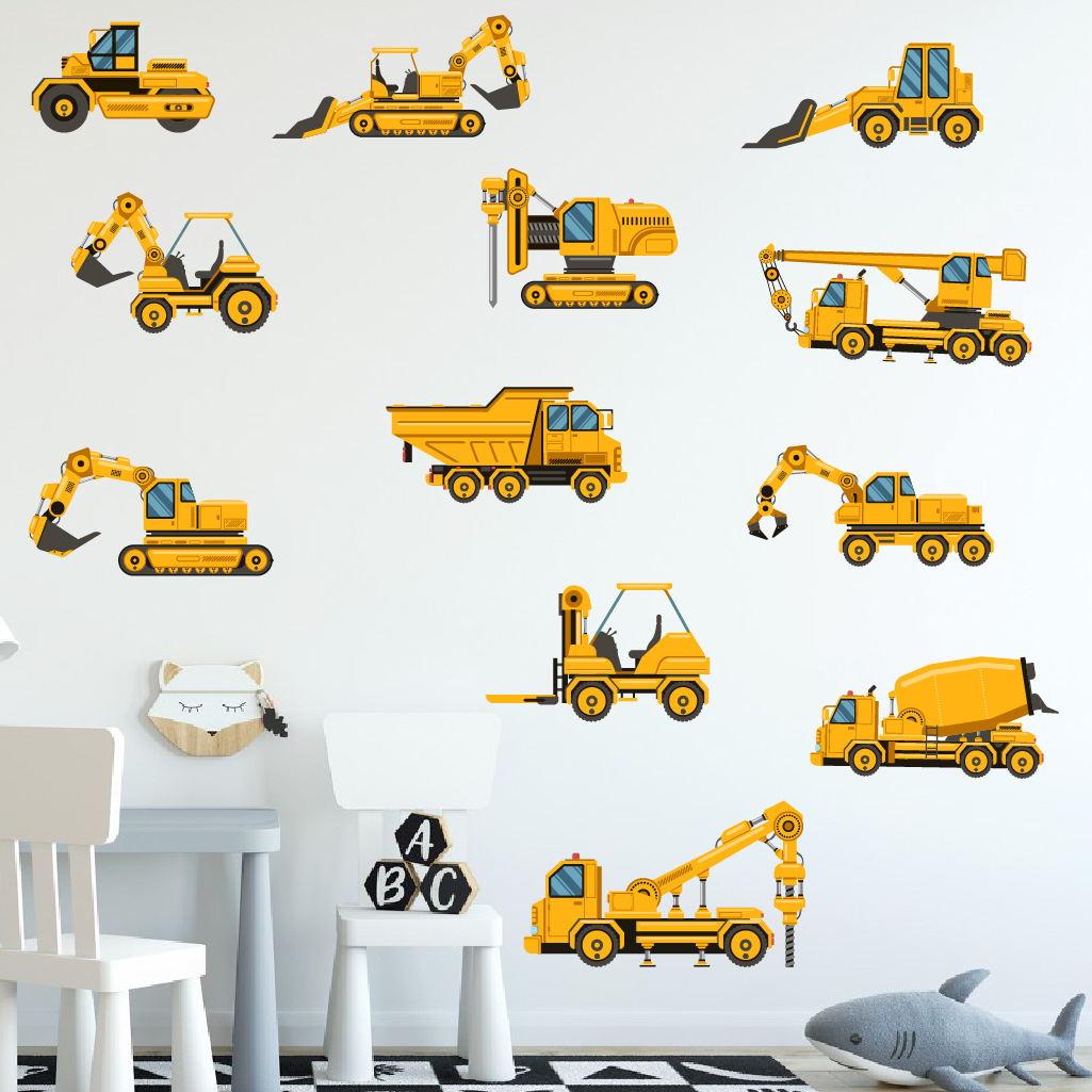 Baby Nursery Needs - Karikatür Ekskavatör Mühendislik Araba Duvar Sticker