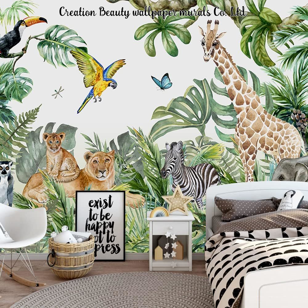Baby Nursery Mural Wallpaper - Suluboya Hayvanlar Orman Duvar Kağıdı Çocuk