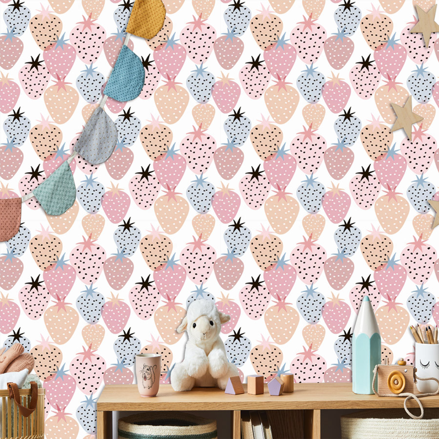 Baby Nursery Mural Wallpaper - 12+ Sevimli Kreş Çilek Desenli Duvar