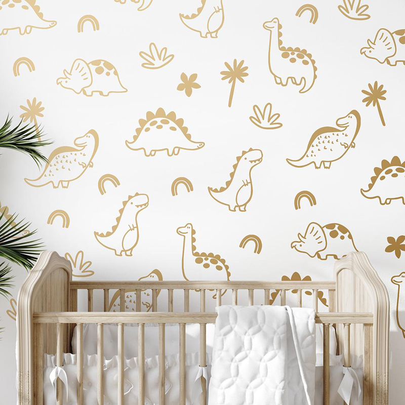 Baby Nursery Needs - Geometrik Dinozor Ağacı Gökkuşağı Duvar Sticker