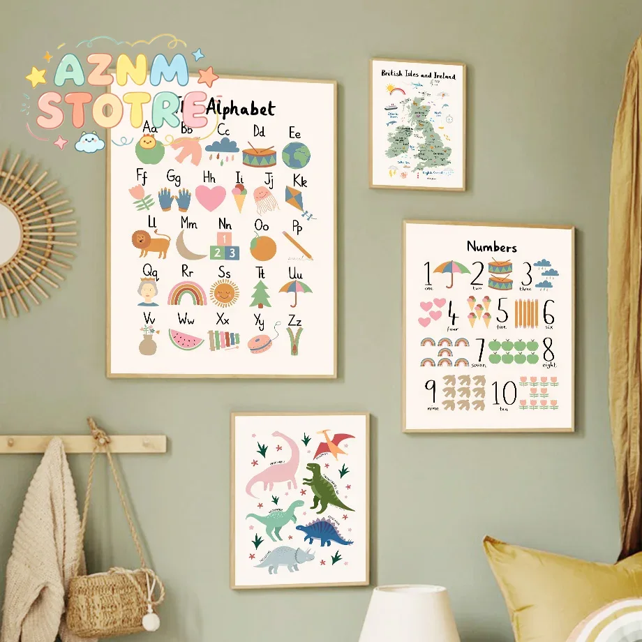Baby Nursery Needs - Hayvanlar Dünya Haritası Dinozor Alfabe Sayı