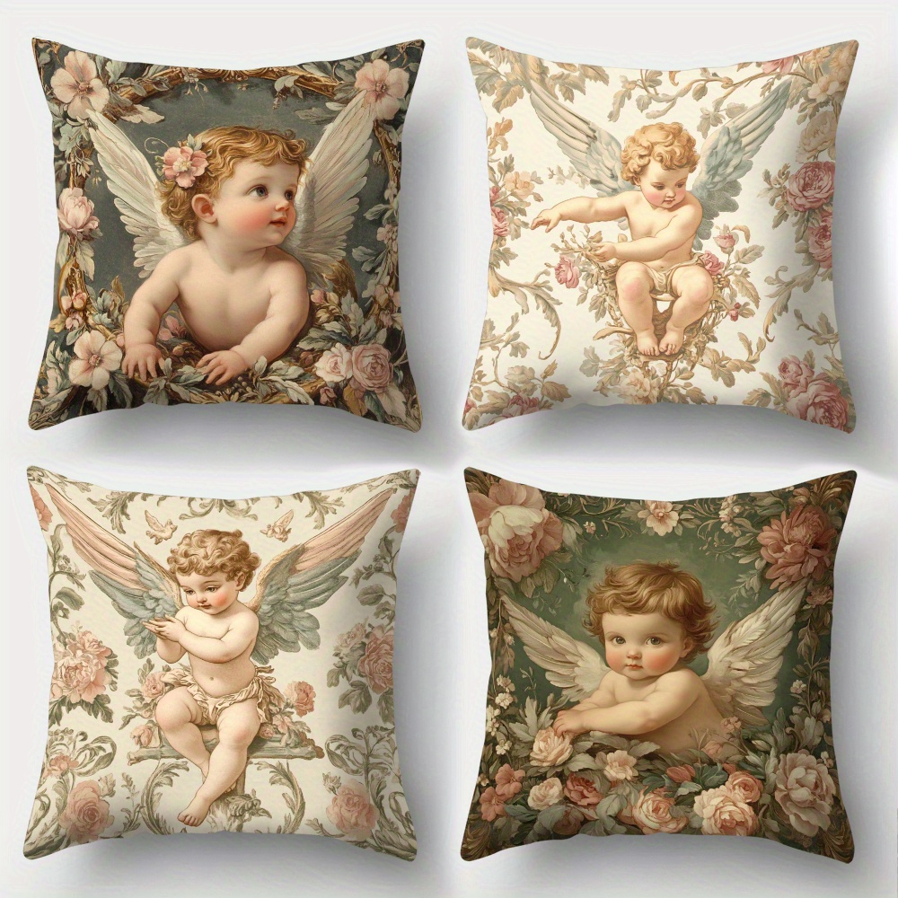 Baby Nursery Sets - Baskılı Melek Çiçekli Yastık Kılıfları 4'lü