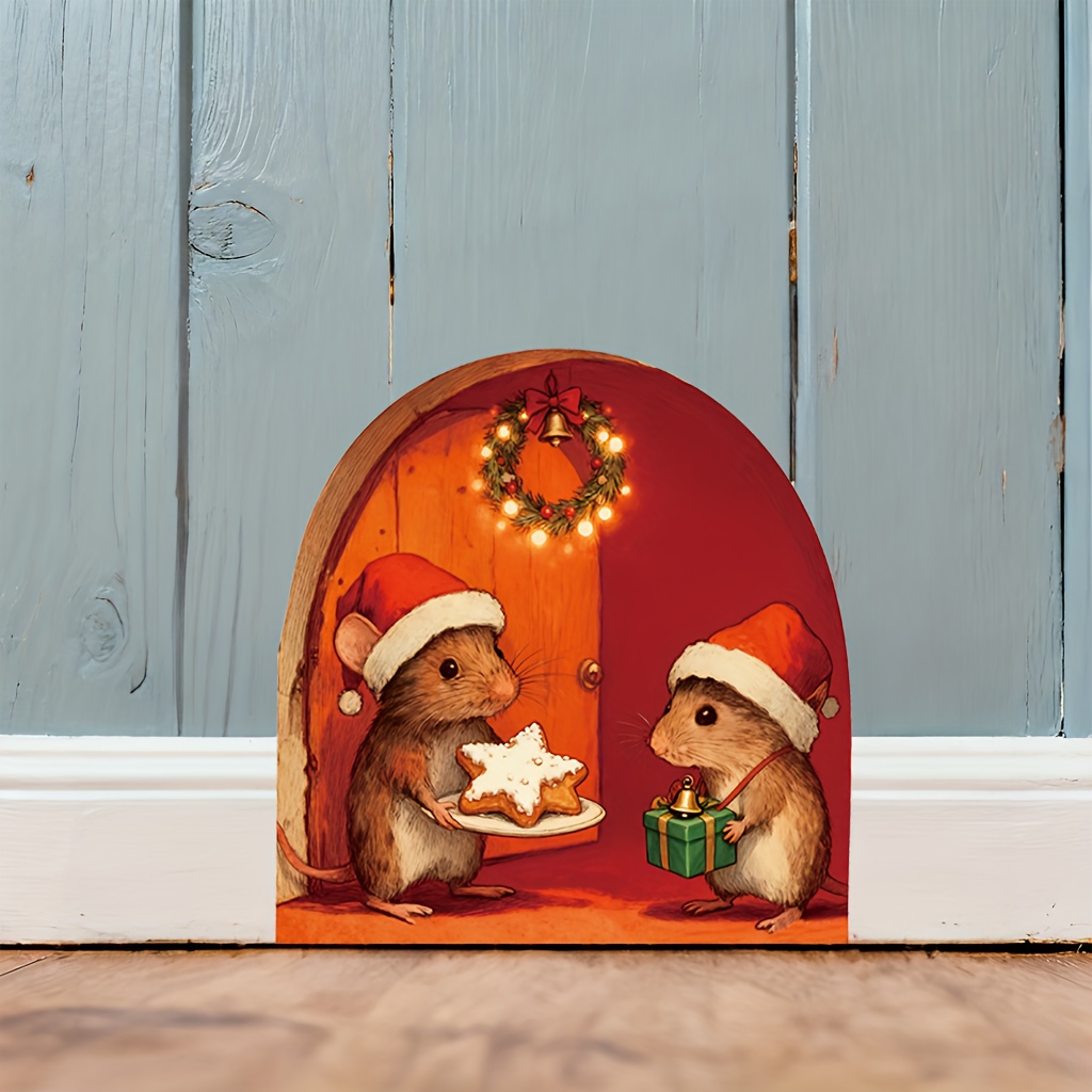Baby Nursery Mural Wallpaper - Şenlikli Noel Fare Deliği Duvar Çıkartması