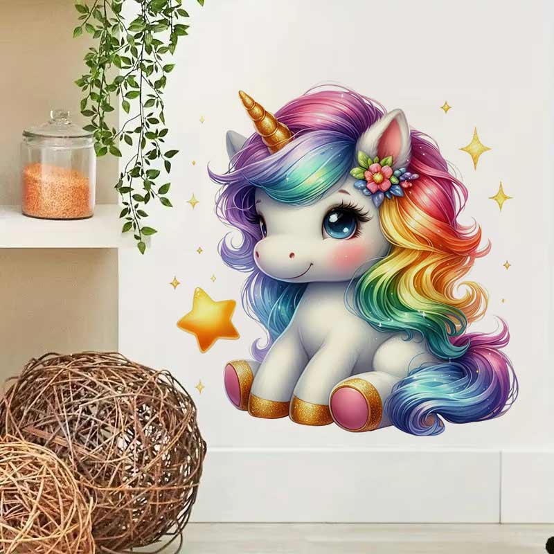 Baby Nursery Mural Wallpaper - Sevimli Gökkuşağı Unicorn Duvar Sticker Bebek