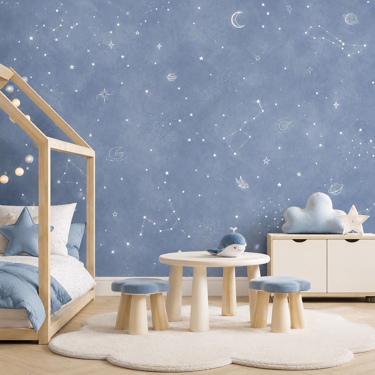 Mavi Yıldızlı Gökyüzü Kendinde - Baby Nursery Mural Wallpaper incelemesi ve fiyatı