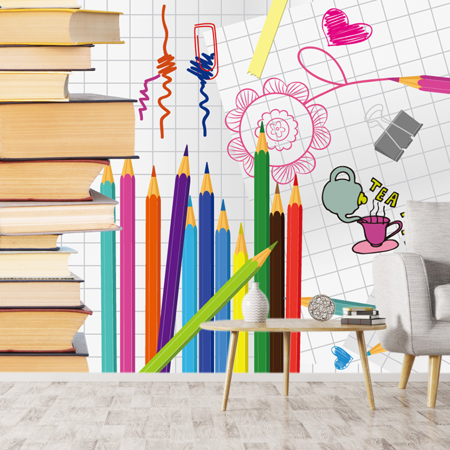 Oturma Odası Kitapları Çizim D - Baby Nursery Mural Wallpaper incelemesi ve fiyatı
