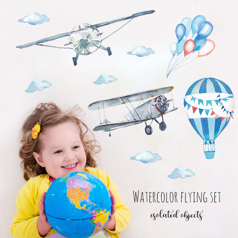 Suluboya Uçak Sıcak Hava Balon - Baby Nursery Mural Wallpaper incelemesi ve fiyatı
