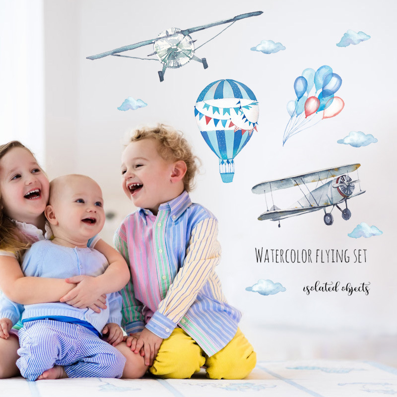 Suluboya Uçak Sıcak Hava Balon - Baby Nursery Mural Wallpaper incelemesi ve fiyatı